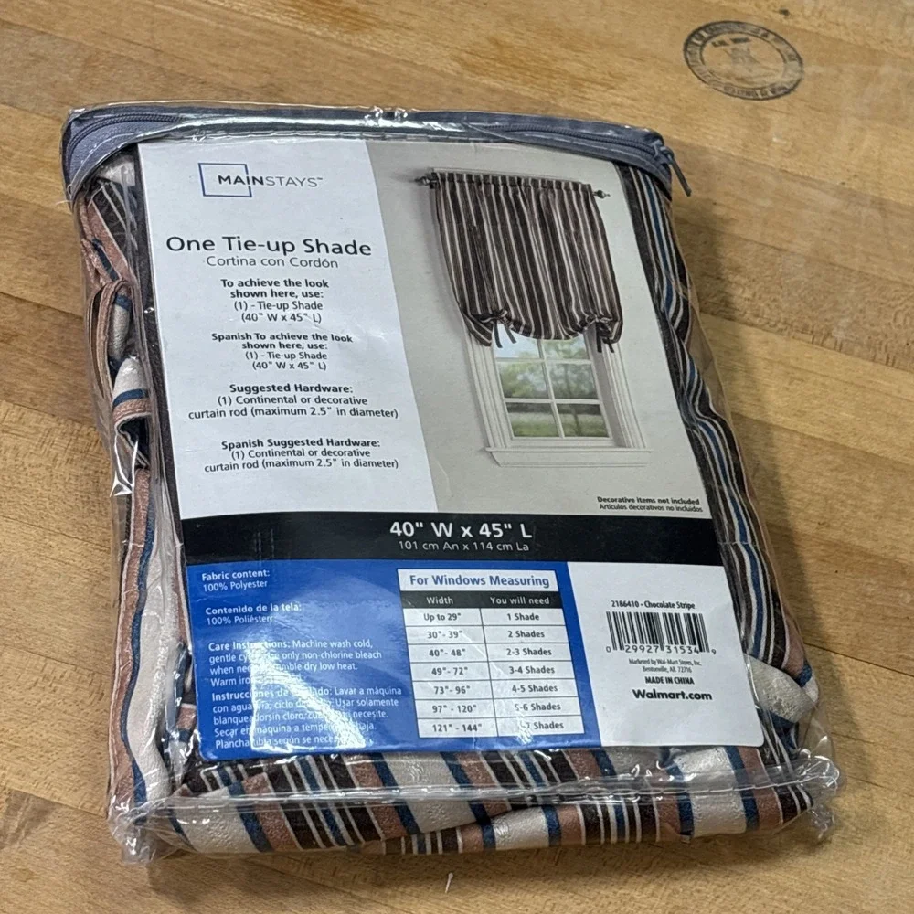 Lot of 2 Mainstays Tie-Up Window Shades 40x45 Tucson Stripe New Sealed